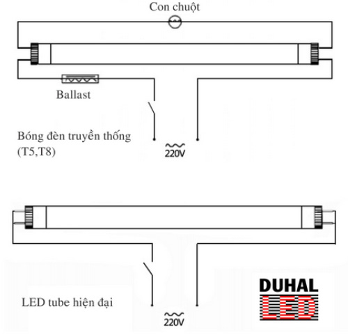 Đèn Led thủy tinh T8 DH-A801 Duhal